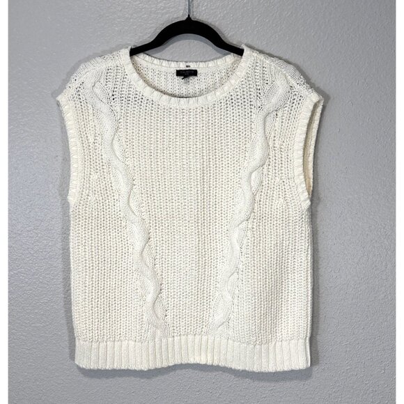 Talbots Sleeveless Cable Knit Sweater Sz PM White Round Neck Stretch Casual Top - Picture 1 of 6